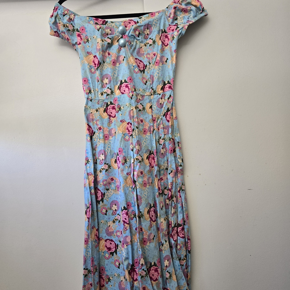 Collectif Blue and Pink Floral Maxi Dress